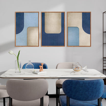 KAIRNE Blue Modern Abstract Canvas Wall Art,Neutral Prints Set of 3(16”X24”),Simple Design Wall Decor,Boho Minimalist Paintings,Blue and White Geometry Pictures for Living Room Bedroom Office Decor