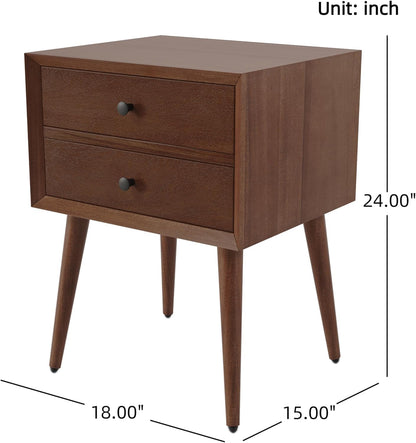 Christopher Knight Home Acacia Wood Nightstand Side Table, Accent Bedside End Table, Storage with 2 Drawers, Mid-Century Nightstand with Solid Wood Leg for Bedroom Dorm and Small Space, Brown