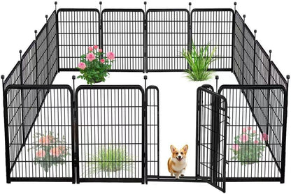 14 Panels Tall Garden Fence with Gate, 36 in(H) X31 Ft(L) Wide Door Low Sills Dog Fencing Outdoor for Yard, Black Garden Fence for Dogs Rabbits