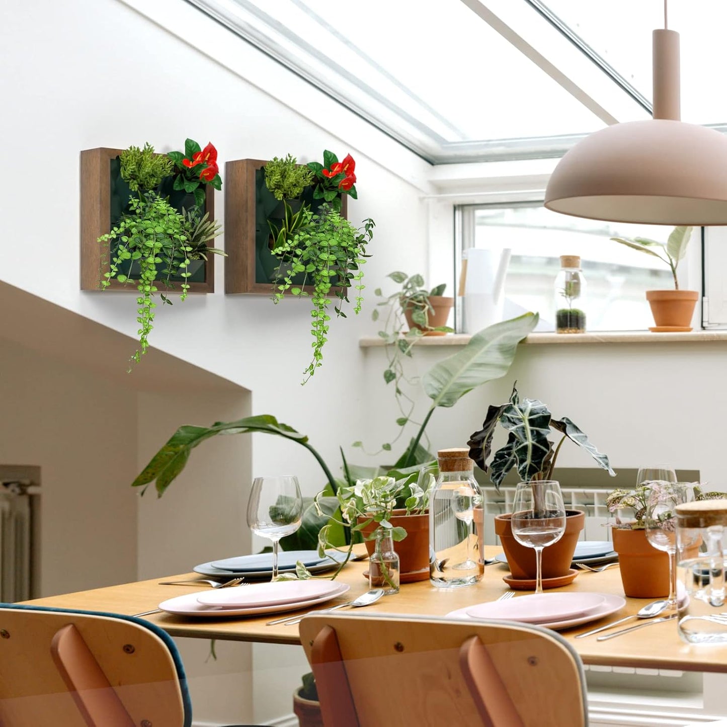 Vertical Wall Planter, 4 Pots Self Watering Living Planters Indoor, Wooden Frame Planter Wall Decoration Home Office (No Screw)