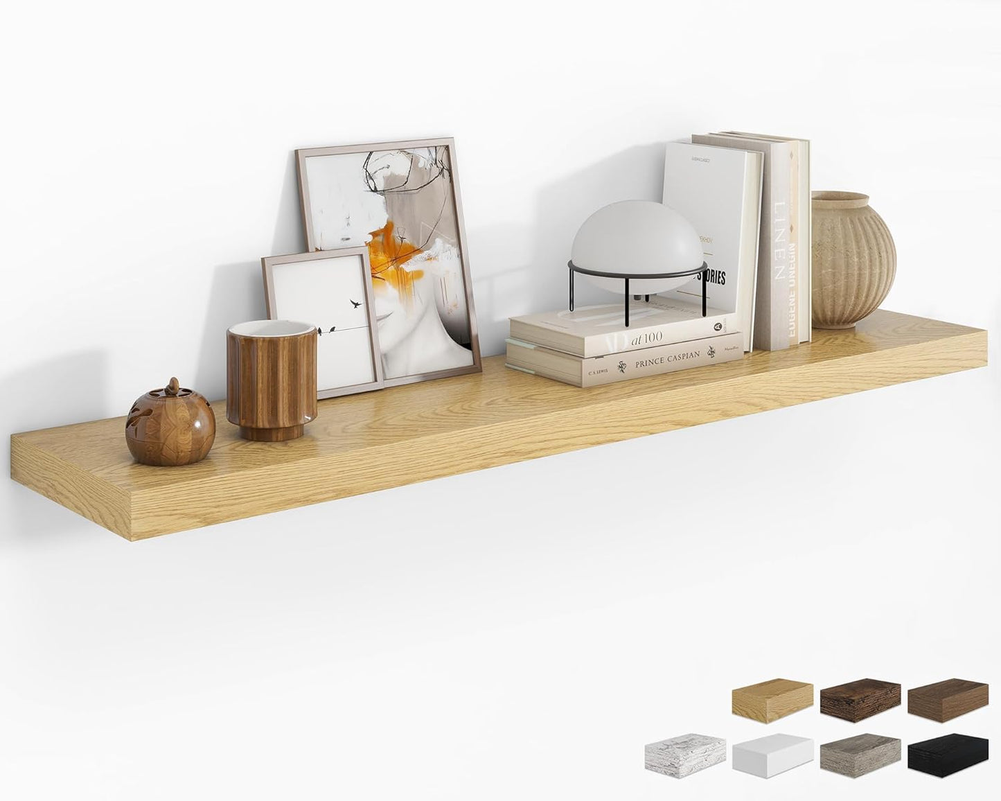 RICHFOCUS 55Inch Floating Shelves for Wall 1 Pack Shelves for Bedroom|Kitchen|Bathroom Wall Mounted Rustic Wood Floating Shelf with Invisible Brackets for Books|Storage|Decor, Oak