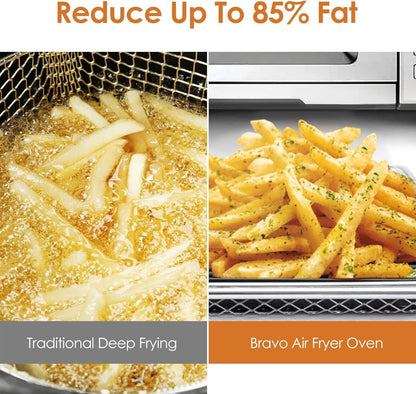 Nuwave Bravo XL Air Fryer Toaster Smart Oven, 12-in-1 Countertop Grill/Griddle Combo, 30-Qt XL Capacity, 50F-500F adjustable in precise 5F increments, Integrated Smart Thermometer, Linear T Technology