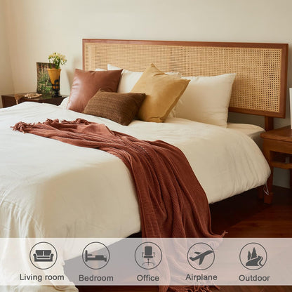 lifein Throw Blanket for Couch, Soft Boho Bed Throw,Cozy Burnt Orange Chenille Knitted Small Spring Lightweight Throw for Spring(Rust,50 * 60")