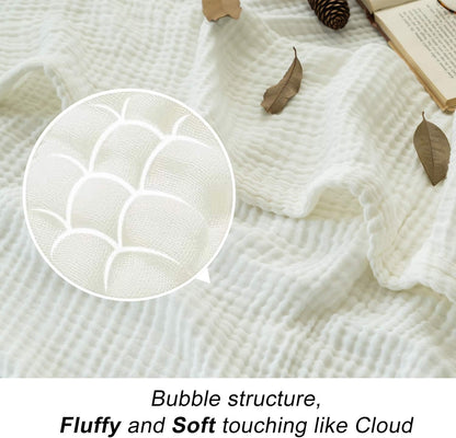 EMME Cotton Blanket Queen Size for Bed Soft Large Muslin Bed Bedspread 90"x90" Lightweight Breathable White Blanket All Season Gauze, White