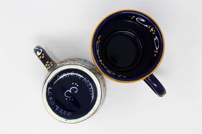 Encantada Handmade Hand-Painted Authentic Mexican Pottery Mugs (2-Pack, Blue Helecho)