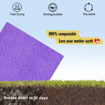 Swedish Dishcloths - 10 Pack Reusable Kitchen Dishcloths - Ultra Absorbent Dish Towels for Washing Dishes - Cellulose Sponge Cloth Cleaning Cloths - Purple