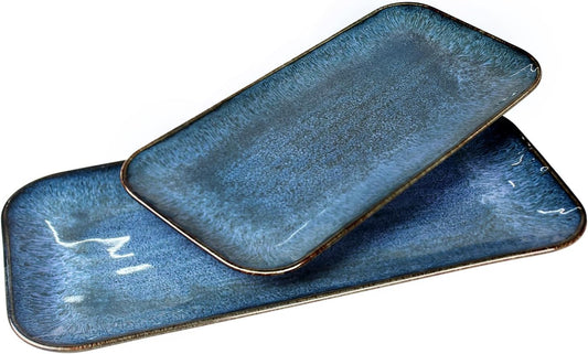 Porcelain Dinner Plates Blue 2 PCS, Serving platters for entertaining, for Fruit, cheese, snack