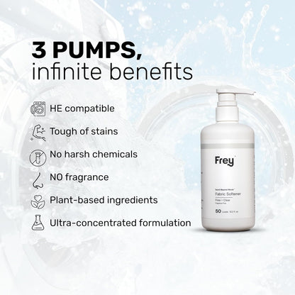 FREY Concentrated Liquid Laundry Detergent | Formulated for Sensitive Skin & HE Washers | Removes Stains Effectively | 50 Loads per Bottle (2-pack Unscented)