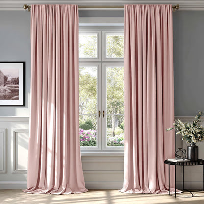 MIULEE Baby Pink Velvet Curtains Thermal Insulated Blackout Curtain Drapes for Bedroom Living Room Darkening 90 Inches Long Curtains Panels Rod Pocket Set of 2