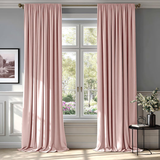 MIULEE Baby Pink Velvet Curtains Thermal Insulated Blackout Curtain Drapes for Bedroom Living Room Darkening 84 Inches Long Curtains Panels Rod Pocket Set of 2