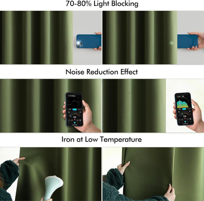 MIULEE Olive Green Back Tab Blackout Curtains 102 Inch Long 2 Panels Set for Bedroom, Rod Pocket/Pinch Pleated Thermal Insulated Living Room Darkening Light Blocking Floor to Ceiling Drapes