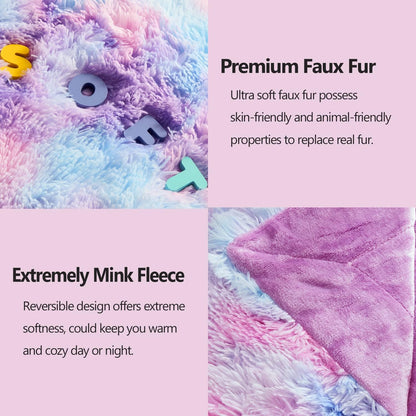 GONAAP Fuzzy Faux Fur Throw Blanket Purple Rainbow Super Soft Cozy Plush Fuzzy Shaggy Blanket for Couch Sofa Bed (Purple Rainbow, Throw(50"x60"))