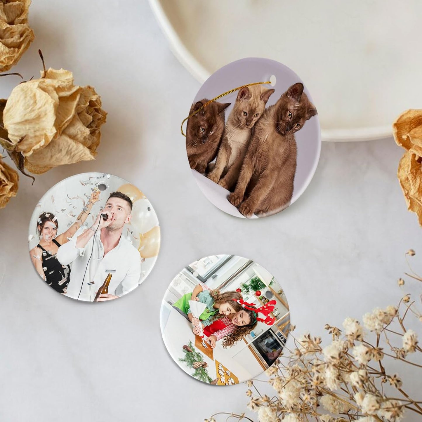 Sublimation Ornament Blanks, Double-Sided Ceramic Ornaments Sublimation Blanks Bulk, DIY Christmas Ornaments for Crafts, Heat Press Printing Christmas Decorations for Tree