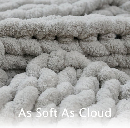 Esterra Chunky Knit Throw Blanket Newly Upgraded Heavy Tighter Version, Handmade Chenille Throw Super Soft, Thick Yarn Cable Knit Crochet Throw Blanket for Couch Bed Sofa (50"x60" Light Grey)