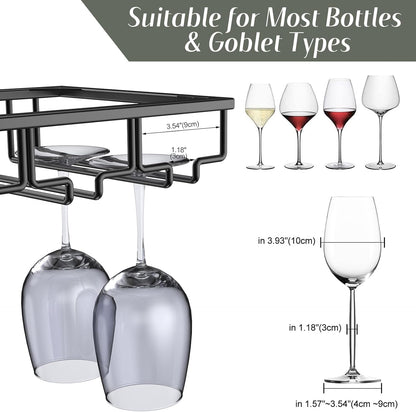 Xverycan Wine Glass Rack Under Cabinet, 10 Row Extreme Large Stemware Hanger, Metal Wine Goblet Holder, DIY Bar Glass Storage Rack for Bar Counter, Kitchen, Screws Included