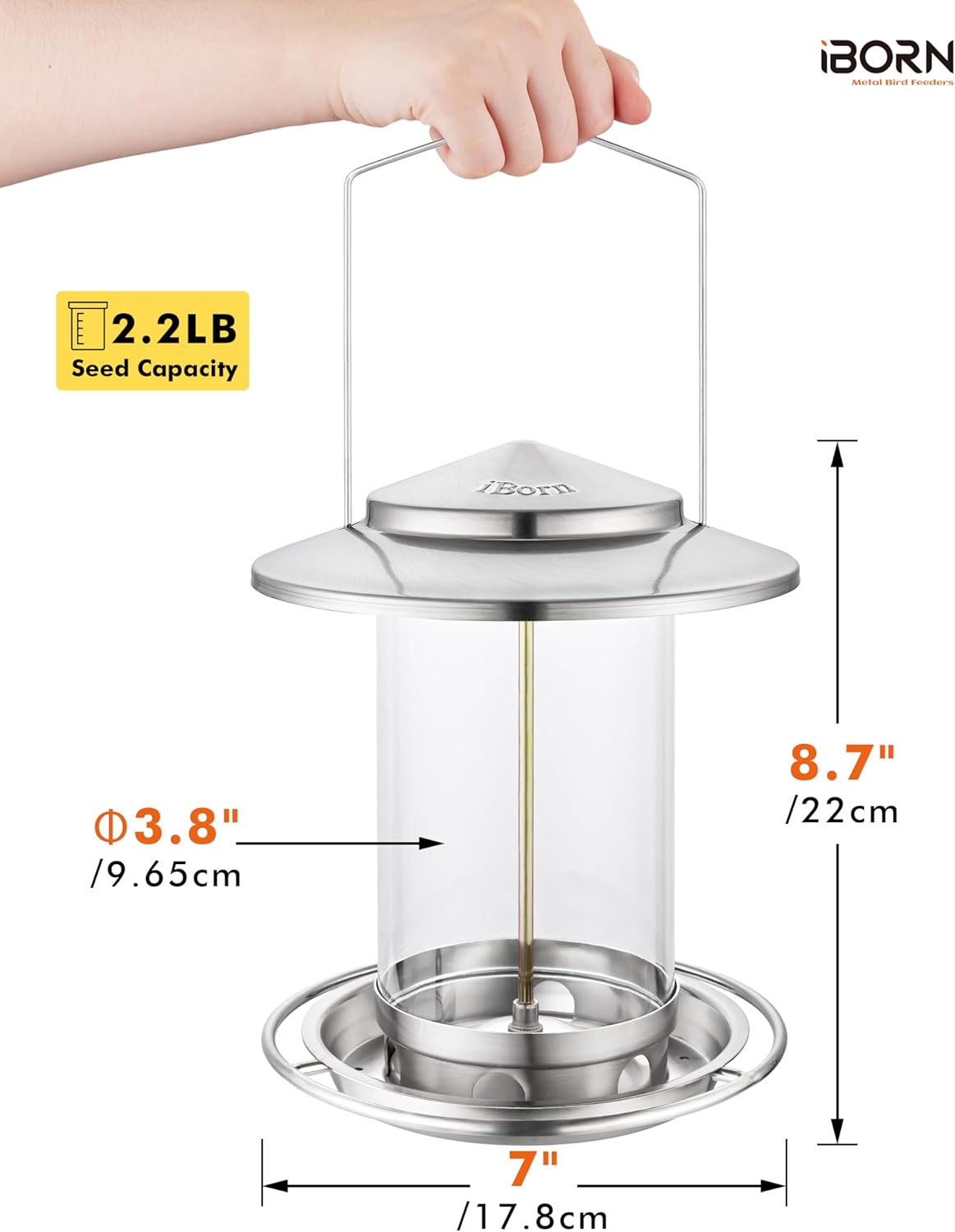 iBorn Metal Bird Feeders for Outdoors,Easy Clean Bird Seed Feeder,Hanging Bird Feeder for Seeds with Gift Box,3-Second Refill Bird Feeder,Nickle 6 Port (Seed is not Included)