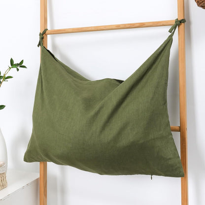 Hanging Linen Laundry Bag, 100% Pure Flax Linen Over The Door Hamper with Bottom Zipper for Laundry Room, Household Dirty Cloth Storage Organizer Bag, Army Green