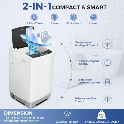 Nictemaw Portable Washing Machine 17.8Lbs Capacity Portable Washer with Drain Pump 2.4Cu.ft Full-Automatic Compact Washer with 10 Programs 8 Water Level for Home, Apartment, RV, Dorms