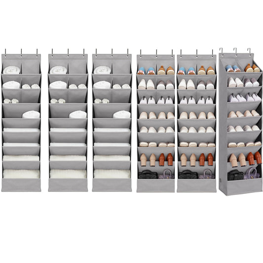 6 Pack Shoe Organizer with 6 Extra Large Pockets and 4 Large Pocket, Over the Door Sturdy Closet