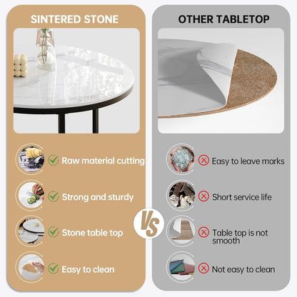 ZL ZELing White Nesting Coffee Table Set of 2, 27'' Round Coffee Table Sintered Stone Top & Metal Frame, End Tables Center Table for Living Room, Small Space