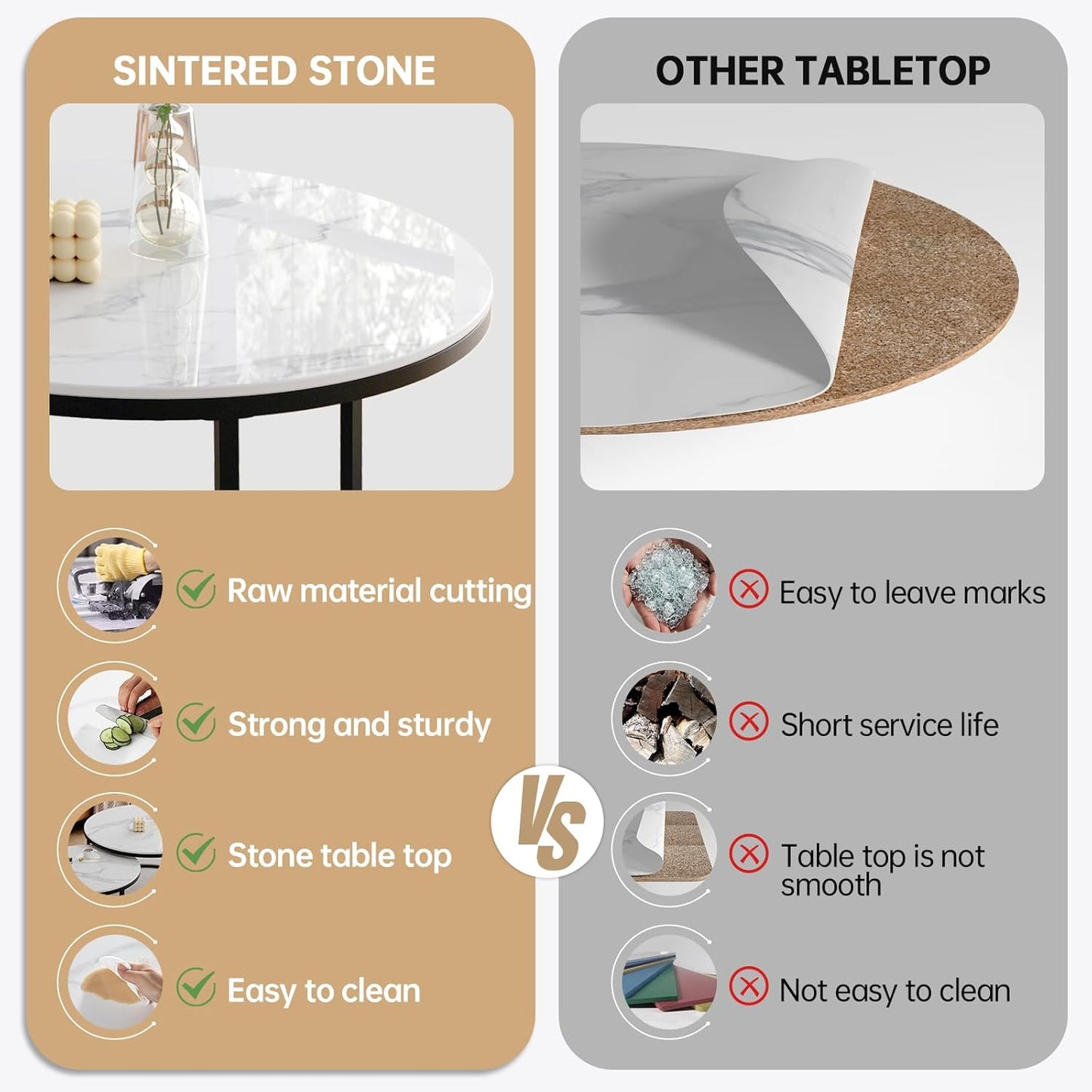 Round Nesting Coffee Table, White Modern Decorative Coffee Center Table Set of 2,Round Sintered Stone 24'' Coffee Table for Living Room with Sturdy Metal Frame.