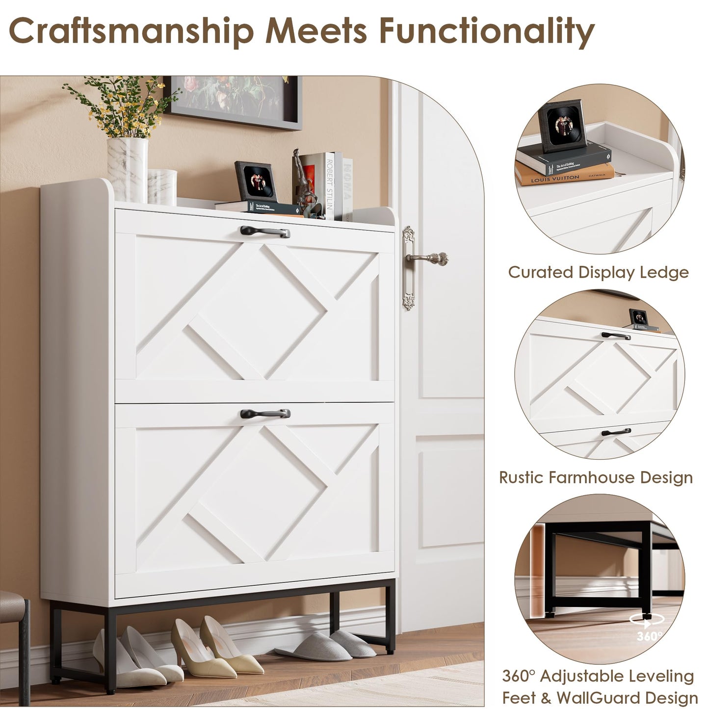 Nicetree Shoe Storage Cabinet with 2 Flip Drawers, Freestanding Shoe Organizer, Shoe Cabinet with