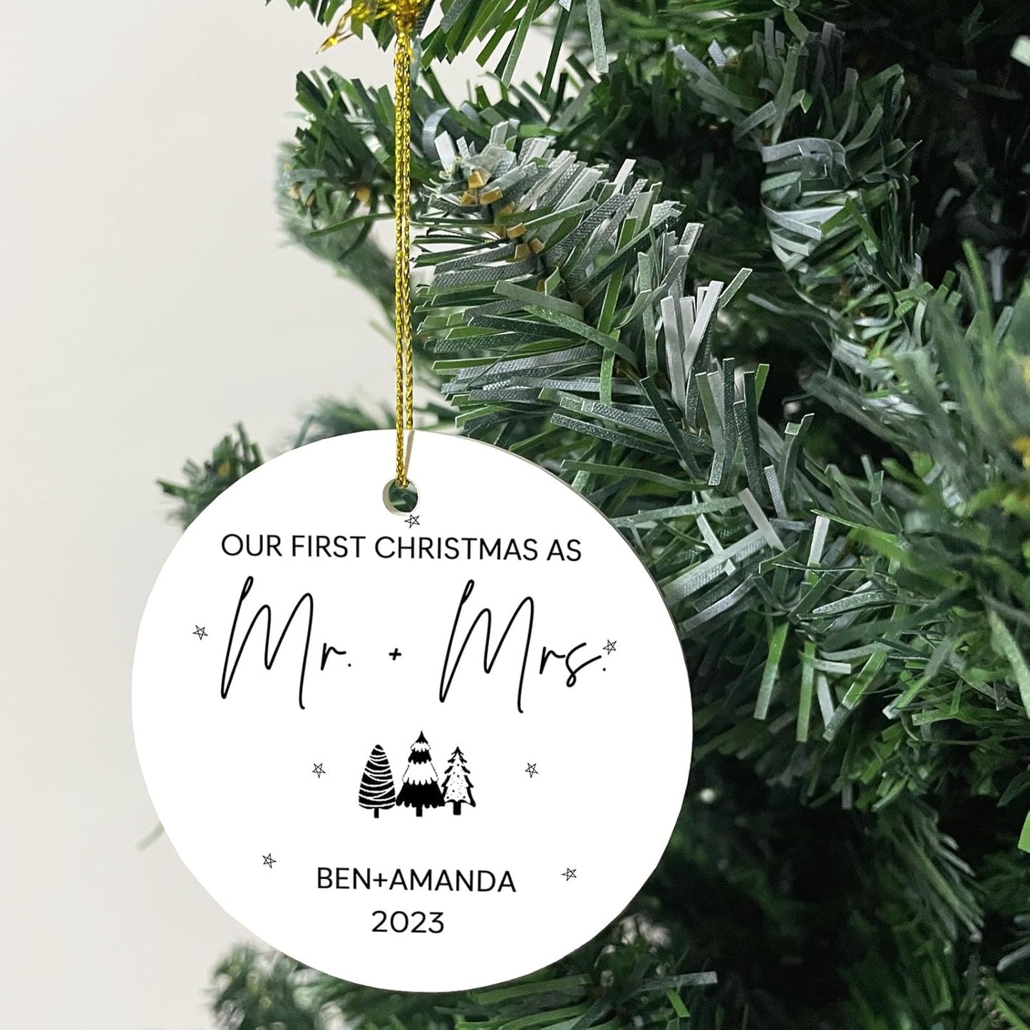 Personalized Christmas Ornaments,Double-Sided Ceramics Picture Custom Wedding Ornament - First Christmas Married as Mr and Mrs 2025 - Engagement Photo Ornament,Customized Xmas Ornaments