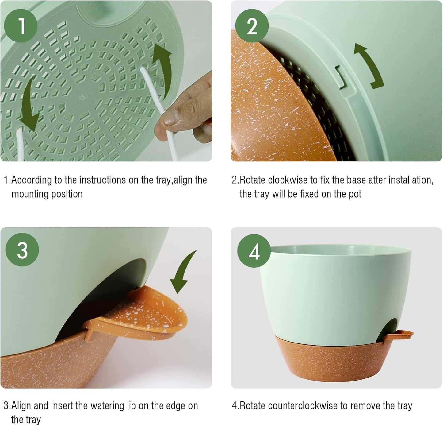 8 inch Hanging Planters, 2 Pack Self Watering Hanging Pots with 20oZ Deep Reservoir for Indoor Outdoor Plants Flowers, Green with Brown