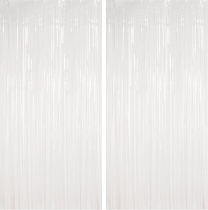 BRAVESHINE Tinsel Photo Backdrop Curtains - 2 Pack 3.2x8.2ft White Foil Fringe Streamer Curtain for Halloween/Boo Day/Valentine’s/Birthday/Christmas/Engagement/Bridal Shower Party Supplies Decorations