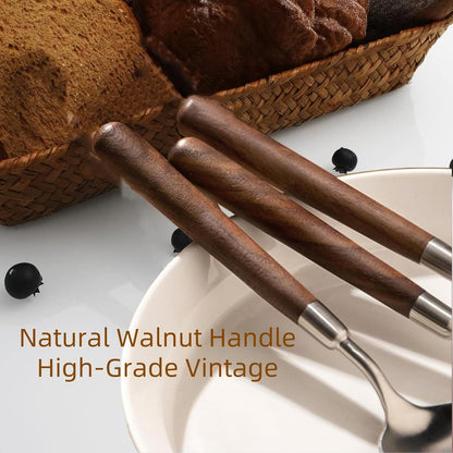 Silverware Set 16 Piece Flatware Cutlery Set Service for 4,18/10 Stainless Steel Forged Walnut Wooden Handle Matte Brushed Dishwasher Safe Premium Durable Utensil Sets for Home Kitchen Wedding