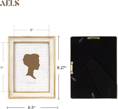 AELS 5x7 Inch Vintage Picture Frame, Elegant Antique Photo Frames with Glass Front, Photo Display, Tabletop Wall Hanging, Gift Ideas, Off-white with Gold Trim
