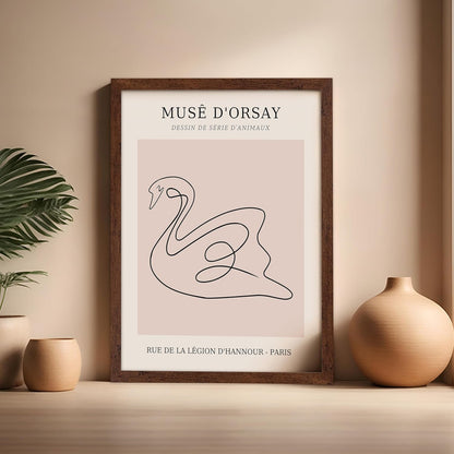 Poster Master Vintage Poster - Retro One Line Swan Drawing Print - Swan Art - Bird Art - Minimal Gift for Her, Animal Lover - Abstract Decor for Home, Office, Bedroom, 16x20 Brown Framed