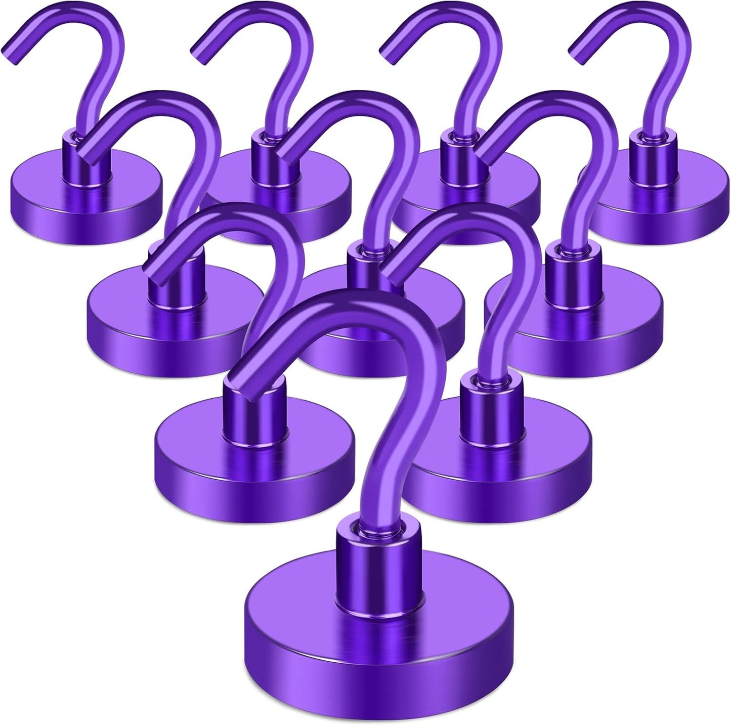 MIKEDE Magnetic Hooks, 40Lbs+ Heavy Duty Magnet Hooks for Cruise Cabins, Super Neodymium Hanging Hooks Strong Magnets with Hook for Fridge, Magnetic Hanger for Grill, Toolbox, Storage(Purple, 10 Pack)