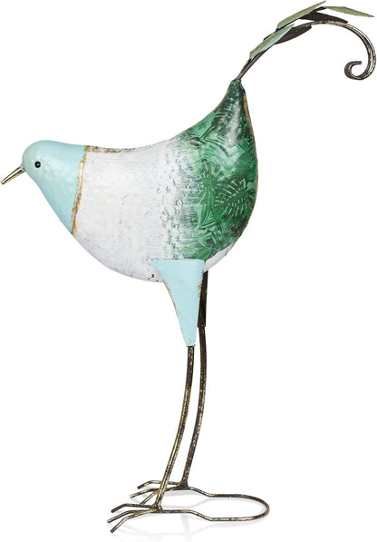 Alpine Corporation MCC702 Head-Down Metal Bird Outdoor Statue, Animal Décor for Patio, Lawn & Garden, 24" H, Blue and White