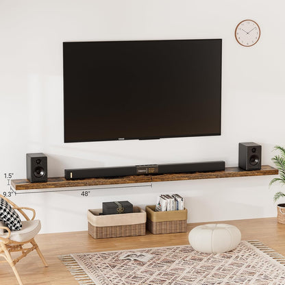 Floating Shelves for Wall 48 Inches Long,9.3" Deep Rustic Brown Floating Shelf Set of 2,Wall Mounted Wood Shelves for Bathroom Bedroom Living Room Kitchen Office,Shelf for Books Storage Room Decor