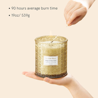 LA JOLIE MUSE Fall Candle | Ginger & White Musk Candle – Ginger, Lemongrass & Musk | 19 oz Wooden Wick | Natural Soy Wax | 90 Hours Clean Burn | Gift-Ready for Fall Transitions| Seasonal Home Décor