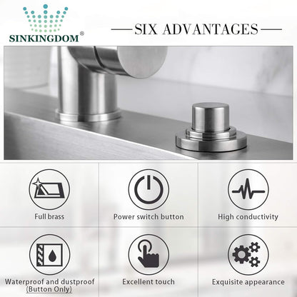 SinkTop Air Switch Kit (Long Full Brass Button) for Disposal, Dual Outlet, (Brushed Nickel)