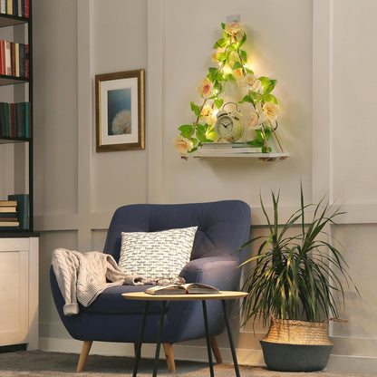 Floating Shelves for Wall,Plant Wall Decor,Hanging Shelf,Cottage Core Decor,Room Decor Aesthetic,Boho Room,Adhesive Shelves,Floating Shelves for No Drilling,Two-Piece Set(Champagne Flower)