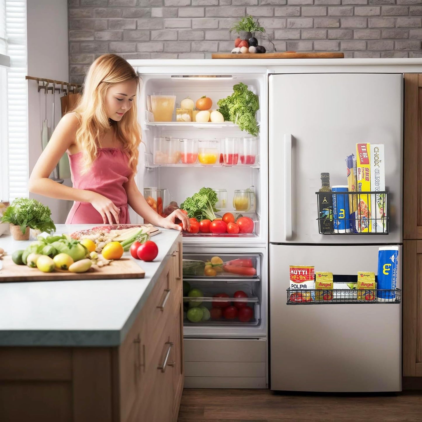 Bruda 2 Pack Magnetic Storage Rack for Spice, Magnetic Organization Shelf for Refrigerator, Fridge, Washing Machine, Oven, Coffee Maker, Metal Peg Board, Stacked Washer and Dryer 010