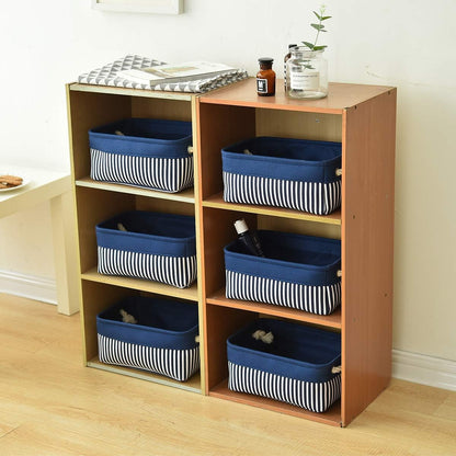 TcaFmac Small Storage Baskets [6 Pack] - Navy Blue Rectangular Storage Bins with Blue Stripes