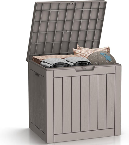 Vixzen 30 Gallon Resin Deck Box - Lockable Outdoor Storage for Patio Cushions, Garden Tools, Pool Supplies，Grey
