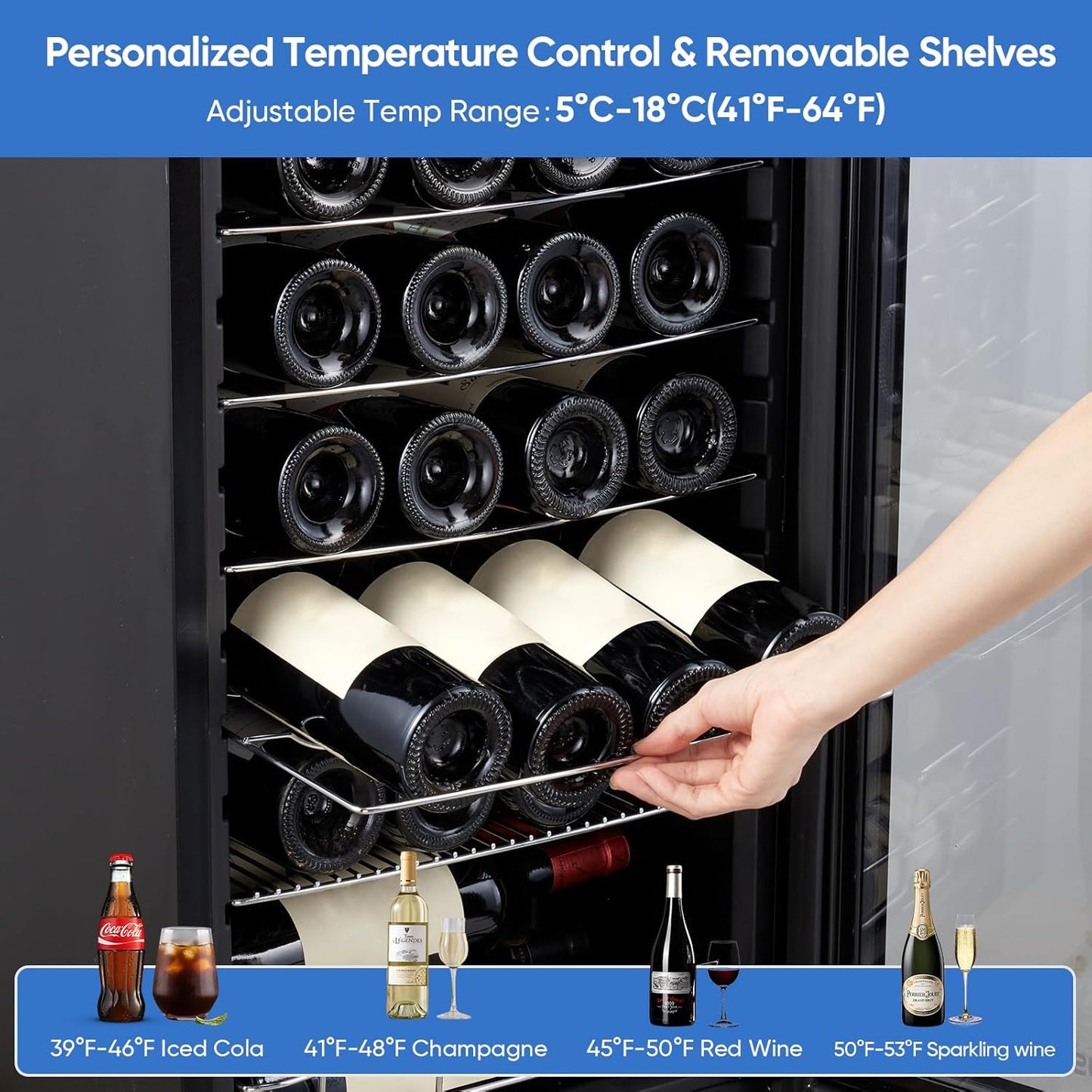24 Bottle Compressor Wine Cooler Refrigerator with Lock, Freestanding Wine Fridge, 41°F-64°F Digital Temperature Control, Large Wine Cellar for Red, White, Champagne, and Sparkling Wine ??Black