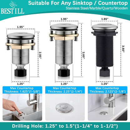 BESTILL Garbage Disposal Air Switch Kit - UL Listed, Cordless Sink Top Switch Button for Waste Disposer, 3.6" Long Push Button with Brass Cover, Brushed Nickel, Compatible with all Garbage Disposals