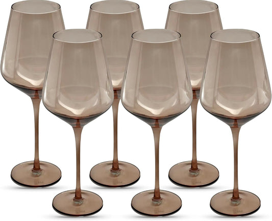 Saludi Original Smokey Sand Wine Glasses, 16.5oz (Set of 6) Stemmed Single Color Smoky Amber Brown