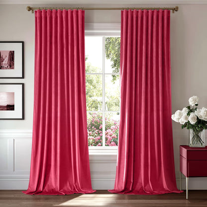 MIULEE Hot Pink Velvet Curtains 96 inches 2 Panels - Luxury Room Darkening Window Drapes for Bedroom Living Room Thermal Insulated Super Soft Blackout, Back Tab Rod Pocket Pinch Pleated, W52 x L96