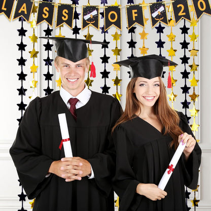 LOLStar Black and Gold Star Birthday Party Decorations 2Pack 3.3X6.6 ft Golden Photo Booth Props Backdrop Streamers Star Foil Fringe Curtains for Men 2025 Graduation Decors Black Yellow Party Supplies