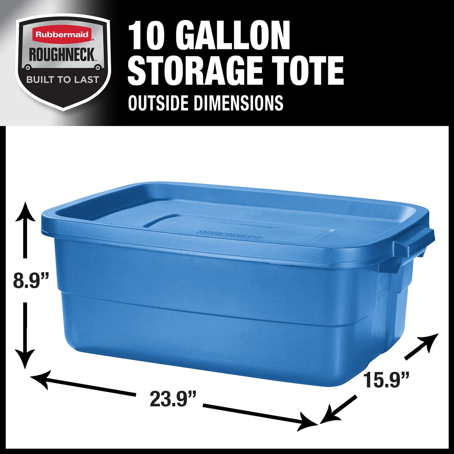 Rubbermaid Roughneck Tote 10 Gal, 6 Pack, Made in USA, Heritage Blue, Rugged Plastic Stackable