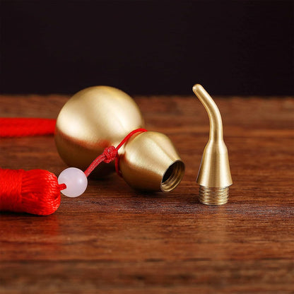 Feng Shui Brass Wu Lou Golden Gourd with Red Luck Strip Treasure Pendant for Bedroom,Car Hanging Ornaments,Fortune Protection,Hu Lu Bring Good Luck Safty Success,2.75inch Tall,Full Brass