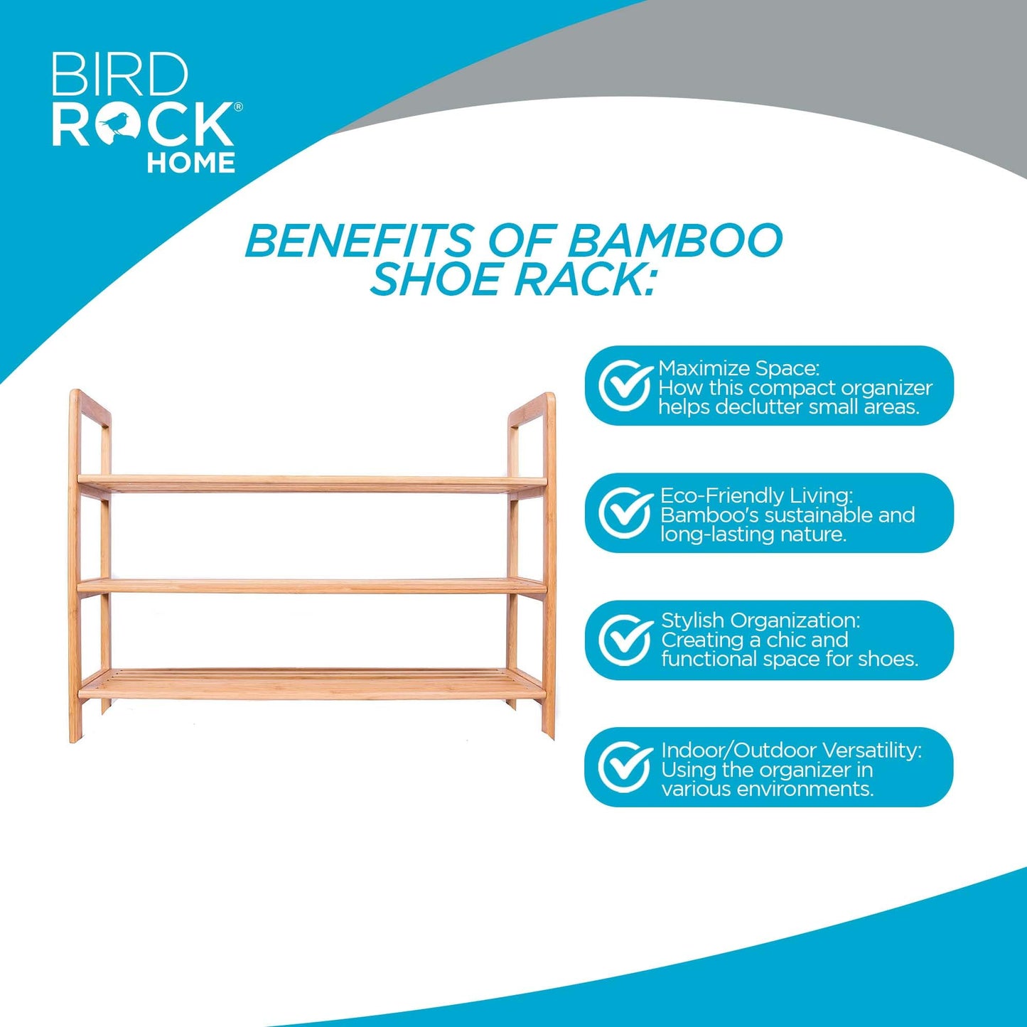 BIRDROCK HOME Bamboo Shoe Rack Organizer for Entryway, Closet, or Front Door - Stackable Wooden