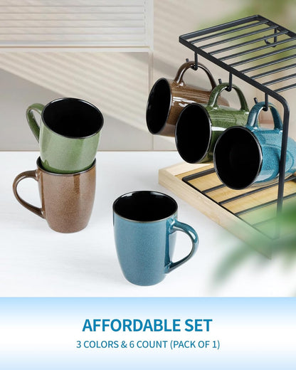 Ceramic Mugs 12oz,Large Ceramic Coffee Cups for Men, Women, Dad, Mom, Modern Coffee Mugs With Handle For Tea,Latte,Cappuccino,Cocoa. (green and brown 4pack)